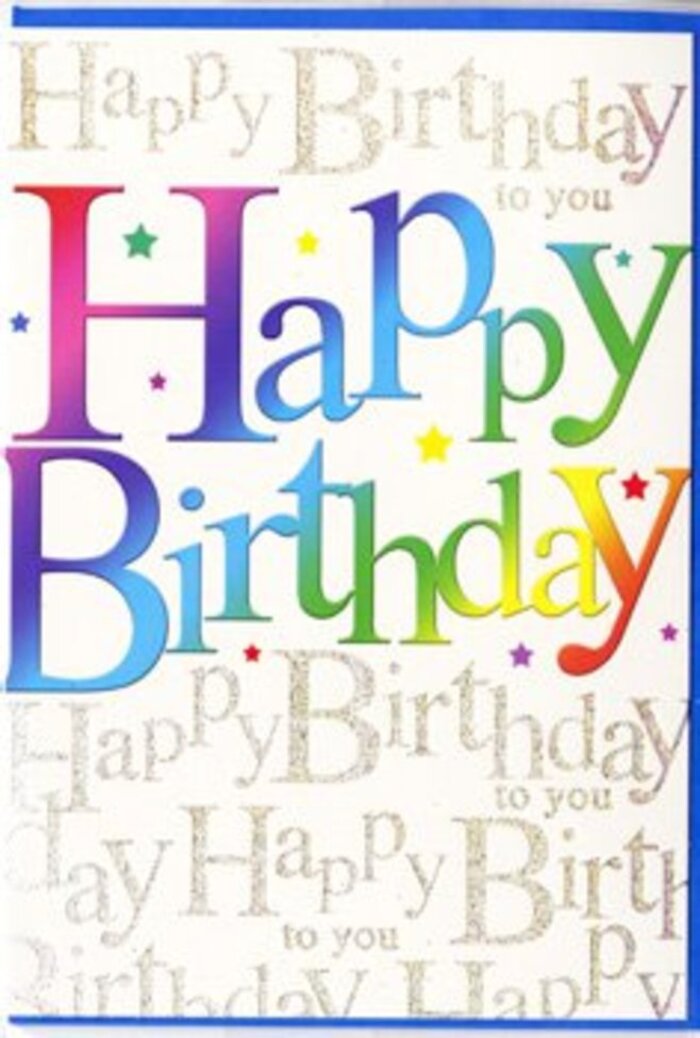 In the photograph, a beautifully designed birthday card stands upright, its front radiating the kind of upbeat charm that suits a cheerful Cranham celebration. The central focus is the large Happy Birthday message, unfurling across the card in bold, rounded letters that seem to float slightly above the surface. Each letter is filled with a smooth, blended gradient, cycling through a rainbow of colours: rich reds softening into pink, sliding into velvety purples, then into deep blue, vivid teal, fresh green, and finally warm yellow and orange. The transitions are gentle, giving the impression of softly brushed pigment or airbrushed ink, the kind that might catch the light with a subtle sheen when tilted. Around this joyful phrase, the card is sprinkled with tiny stars and dots in matching bright tones, scattered as if a handful of confetti had just been thrown over the design-much like the spontaneous fun of a birthday toast shared in a Cranham home off Front Lane. The background offers a calmer, more elegant layer: a creamy, almost parchment-like tone, covered with repeating lines of graceful gold script that read Happy Birthday to you. This cursive writing flows in delicate loops and curves, glimmering with a metallic finish that recalls the gentle shine of late-afternoon light across Cranham's quieter roads and gardens. There is a deliberate balance between the exuberant rainbow letters and the refined script behind them, as if someone has paired bold, colourful blooms with soft, airy foliage in a floral arrangement. From a florist's perspective, the card feels like a visual bouquet-perfect for someone in Cranham who loves colour, joy, and a touch of sophistication in their birthday wishes.